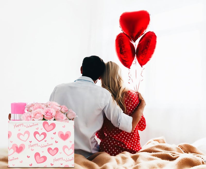 CLOCOR Rectangular Pink Valentines' Gift Basket Collapsible Cute Pattern Storage Bin,Waterproof Books Box with Handles,Storage Basket(Pink Happy Valentine) - Image 4